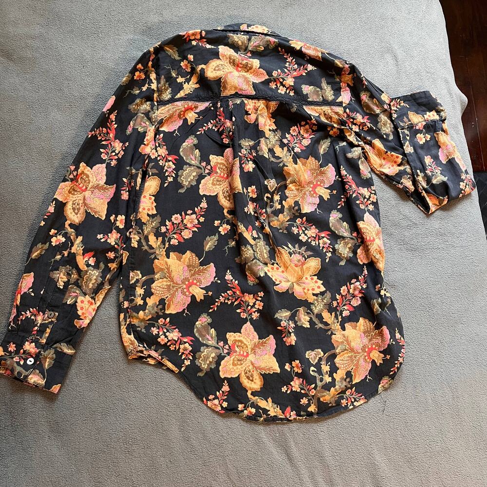 Sundance Floral Blouse Womens Size Small Black Half Button Long Sleeve Top - Picture 6 of 10